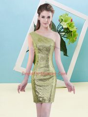 Yellow Green Evening Dress Prom and Party with Sequins One Shoulder Sleeveless Zipper