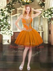High Class Three Pieces Quinceanera Dresses Orange Red Sweetheart Tulle Sleeveless Floor Length Lace Up