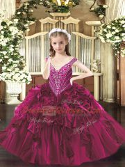 Attractive Sleeveless Lace Up Floor Length Beading and Ruffles Little Girls Pageant Dress Wholesale