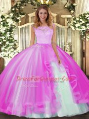 Cheap Fuchsia Sleeveless Floor Length Lace and Ruffles Clasp Handle Sweet 16 Quinceanera Dress
