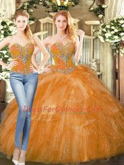 Orange Red 15 Quinceanera Dress Military Ball and Sweet 16 and Quinceanera with Beading and Ruffles Sweetheart Sleeveless Lace Up