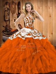 Customized Sweetheart Sleeveless Lace Up Vestidos de Quinceanera Rust Red Satin and Organza