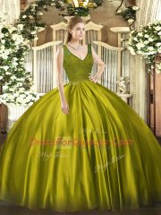 Olive Green Sleeveless Taffeta Zipper Vestidos de Quinceanera for Sweet 16 and Quinceanera