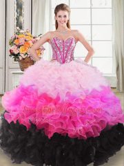 Multi-color Sleeveless Beading and Ruffles Floor Length 15 Quinceanera Dress