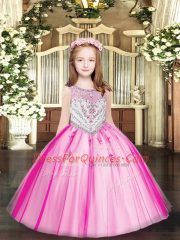 Tulle Sleeveless Floor Length Kids Pageant Dress and Beading and Appliques