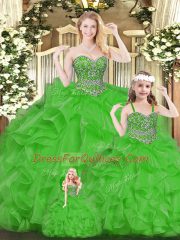 Custom Fit Green Sleeveless Beading and Ruffles Floor Length 15 Quinceanera Dress