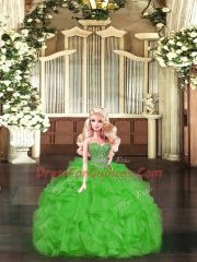 Custom Fit Green Sleeveless Beading and Ruffles Floor Length 15 Quinceanera Dress