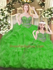 Custom Fit Green Sleeveless Beading and Ruffles Floor Length 15 Quinceanera Dress