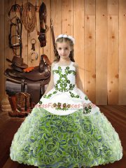 Fashionable Fabric With Rolling Flowers Sleeveless Floor Length Kids Formal Wear and Embroidery and Ruffles