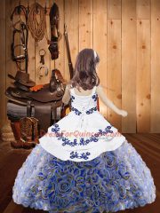 Fashionable Fabric With Rolling Flowers Sleeveless Floor Length Kids Formal Wear and Embroidery and Ruffles