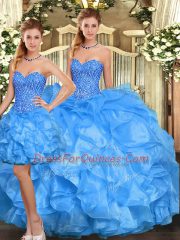Adorable Baby Blue Sleeveless Beading and Ruffles Floor Length Quinceanera Dress