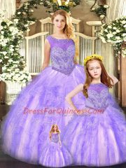 Best Beading and Ruffles Quinceanera Gown Lavender Lace Up Sleeveless Floor Length