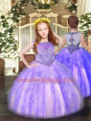 Best Beading and Ruffles Quinceanera Gown Lavender Lace Up Sleeveless Floor Length