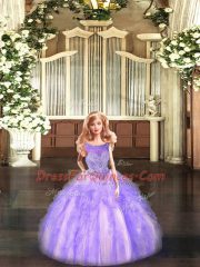 Best Beading and Ruffles Quinceanera Gown Lavender Lace Up Sleeveless Floor Length