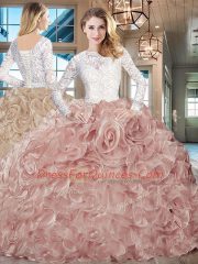 Champagne Long Sleeves Lace and Ruffles Lace Up 15 Quinceanera Dress