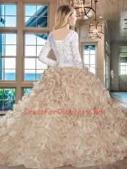Champagne Long Sleeves Lace and Ruffles Lace Up 15 Quinceanera Dress