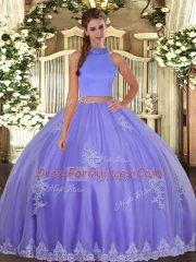 Fabulous Halter Top Sleeveless Tulle Sweet 16 Quinceanera Dress Beading and Appliques Backless