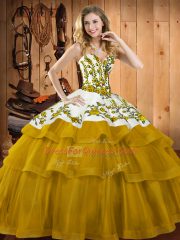 Exceptional Gold Sleeveless Embroidery Lace Up Quinceanera Gowns