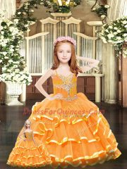 Fashionable Beading and Ruffled Layers Sweet 16 Quinceanera Dress Orange Red Lace Up Sleeveless Floor Length