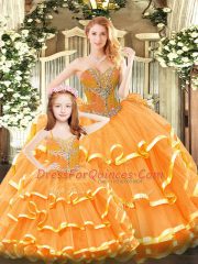 Fashionable Beading and Ruffled Layers Sweet 16 Quinceanera Dress Orange Red Lace Up Sleeveless Floor Length