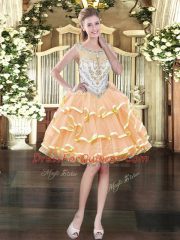 Sleeveless Organza Floor Length Zipper Sweet 16 Dresses in Peach with Beading and Ruffled Layers
