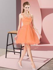 Pretty Mini Length Zipper Prom Gown Orange Red for Prom and Party with Beading and Hand Made Flower