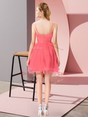 Pretty Mini Length Zipper Prom Gown Orange Red for Prom and Party with Beading and Hand Made Flower