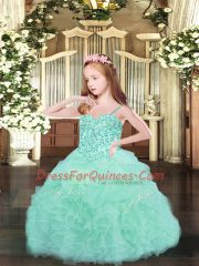 Sleeveless Beading and Ruffles and Pick Ups Lace Up Little Girls Pageant Gowns