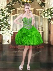 Sexy Green Ball Gowns Organza Sweetheart Sleeveless Beading and Ruffles Floor Length Lace Up Sweet 16 Dress