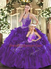 Modern Floor Length Ball Gowns Sleeveless Purple Vestidos de Quinceanera Lace Up
