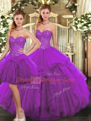 Popular Sweetheart Sleeveless Organza Quinceanera Dresses Ruffles Lace Up