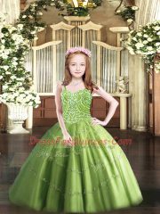 Dramatic Straps Sleeveless Tulle Pageant Dress for Womens Beading Lace Up