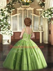 Dramatic Straps Sleeveless Tulle Pageant Dress for Womens Beading Lace Up