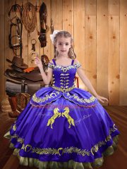 Excellent Purple Sleeveless Beading and Embroidery Floor Length Pageant Gowns For Girls