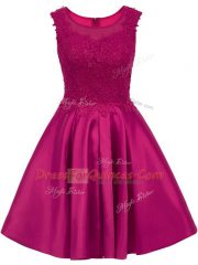 Fuchsia A-line Scoop Sleeveless Satin Mini Length Zipper Lace Court Dresses for Sweet 16