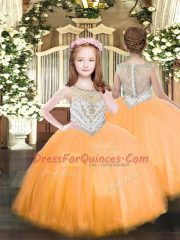 New Style Orange Sleeveless Floor Length Beading Zipper Pageant Dress for Teens