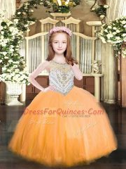 New Style Orange Sleeveless Floor Length Beading Zipper Pageant Dress for Teens