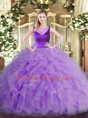 Lavender Sweet 16 Dress Sweet 16 and Quinceanera with Beading and Ruffles Scoop Sleeveless Side Zipper