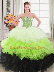 Sleeveless Lace Up Floor Length Beading and Ruffles Sweet 16 Dresses