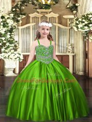Pretty Floor Length Green Little Girl Pageant Gowns Straps Sleeveless Lace Up