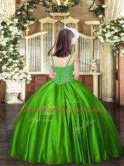 Pretty Floor Length Green Little Girl Pageant Gowns Straps Sleeveless Lace Up