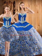 Multi-color Three Pieces Sweetheart Sleeveless Satin and Fabric With Rolling Flowers With Train Sweep Train Lace Up Embroidery Vestidos de Quinceanera