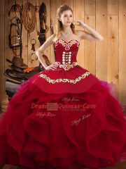Attractive Floor Length Burgundy 15th Birthday Dress Sweetheart Sleeveless Lace Up