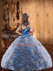 Exquisite Multi-color Straps Neckline Embroidery and Ruffles Little Girls Pageant Gowns Sleeveless Lace Up