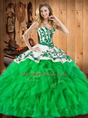 Classical Green Sweetheart Lace Up Embroidery and Ruffles Vestidos de Quinceanera Sleeveless