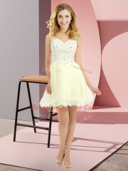 Mini Length Light Yellow Vestidos de Damas Tulle Sleeveless Beading and Lace