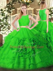 Floor Length Green Sweet 16 Dress Scoop Sleeveless Zipper