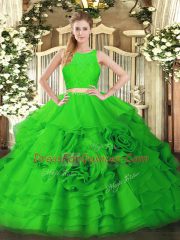 Floor Length Green Sweet 16 Dress Scoop Sleeveless Zipper