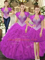 Ball Gowns Vestidos de Quinceanera Fuchsia Straps Tulle Sleeveless Floor Length Lace Up