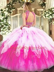 Multi-color Sleeveless Floor Length Beading and Ruffles Backless Quinceanera Dresses